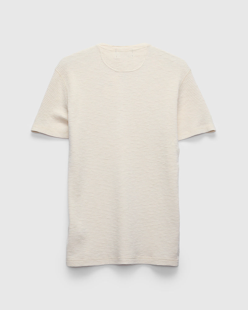 Waffle-Knit Short-Sleeve Henley in Paper White