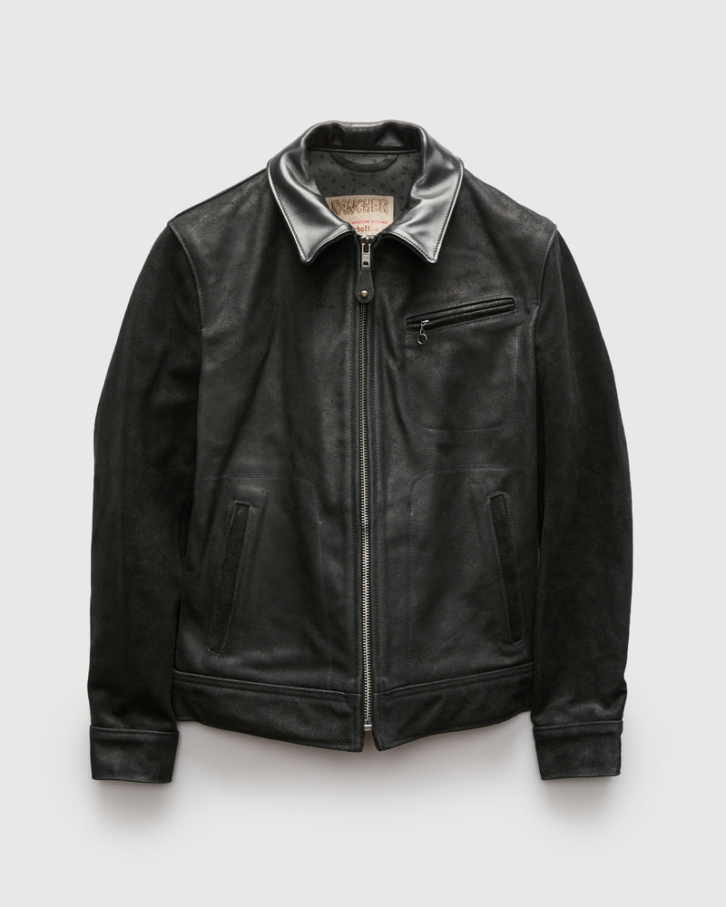 371 Sueded Cowhide Delivery Jacket in Black
