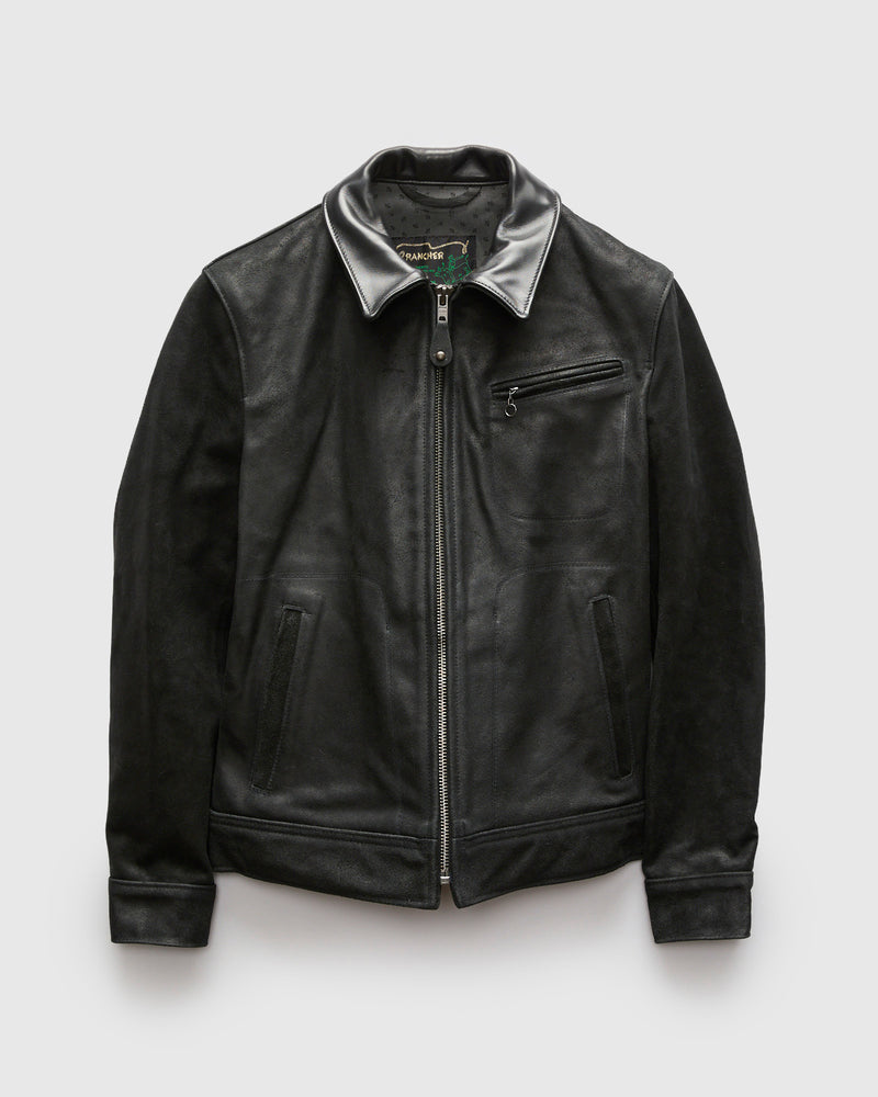 371 Sueded Cowhide Delivery Jacket in Black