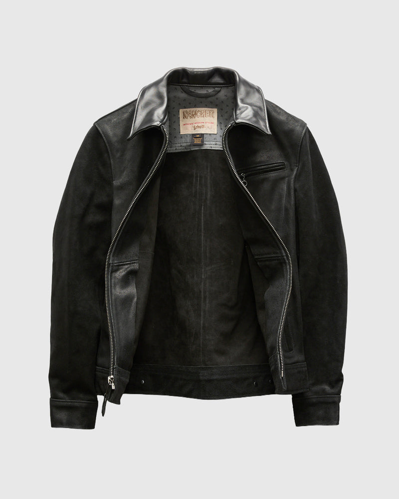 371 Sueded Cowhide Delivery Jacket in Black