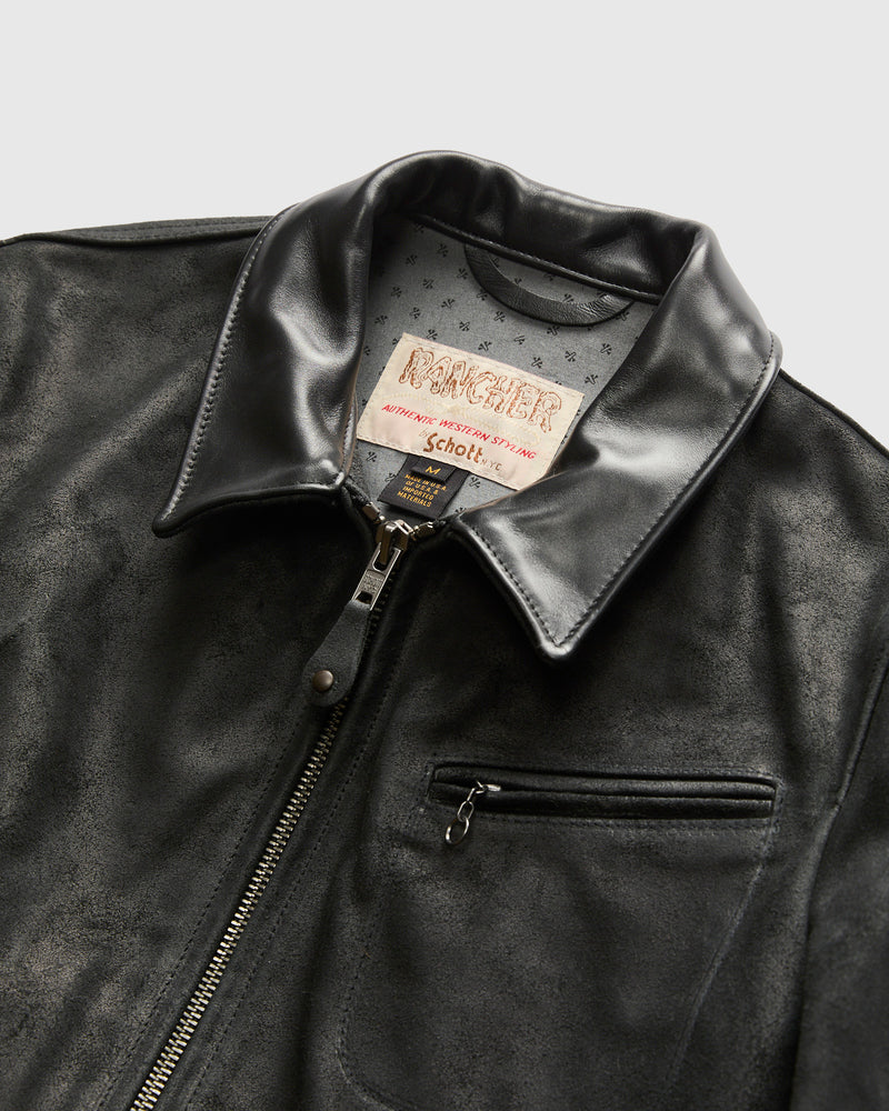 371 Sueded Cowhide Delivery Jacket in Black