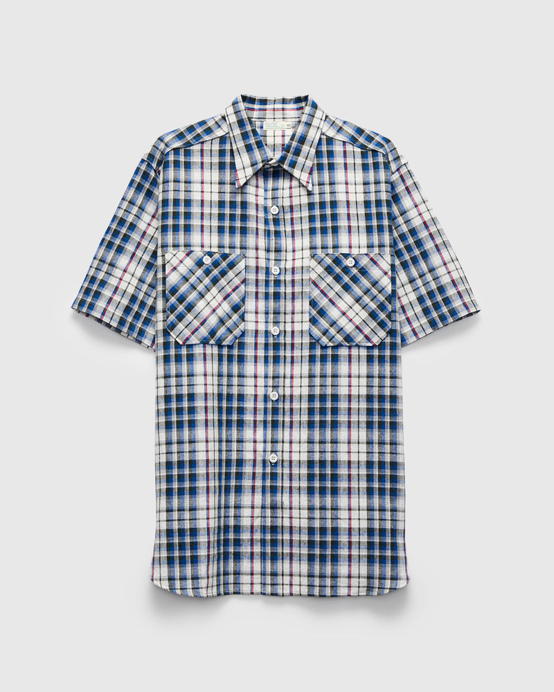 3056 Short Sleeve Check Work Shirt in Blue