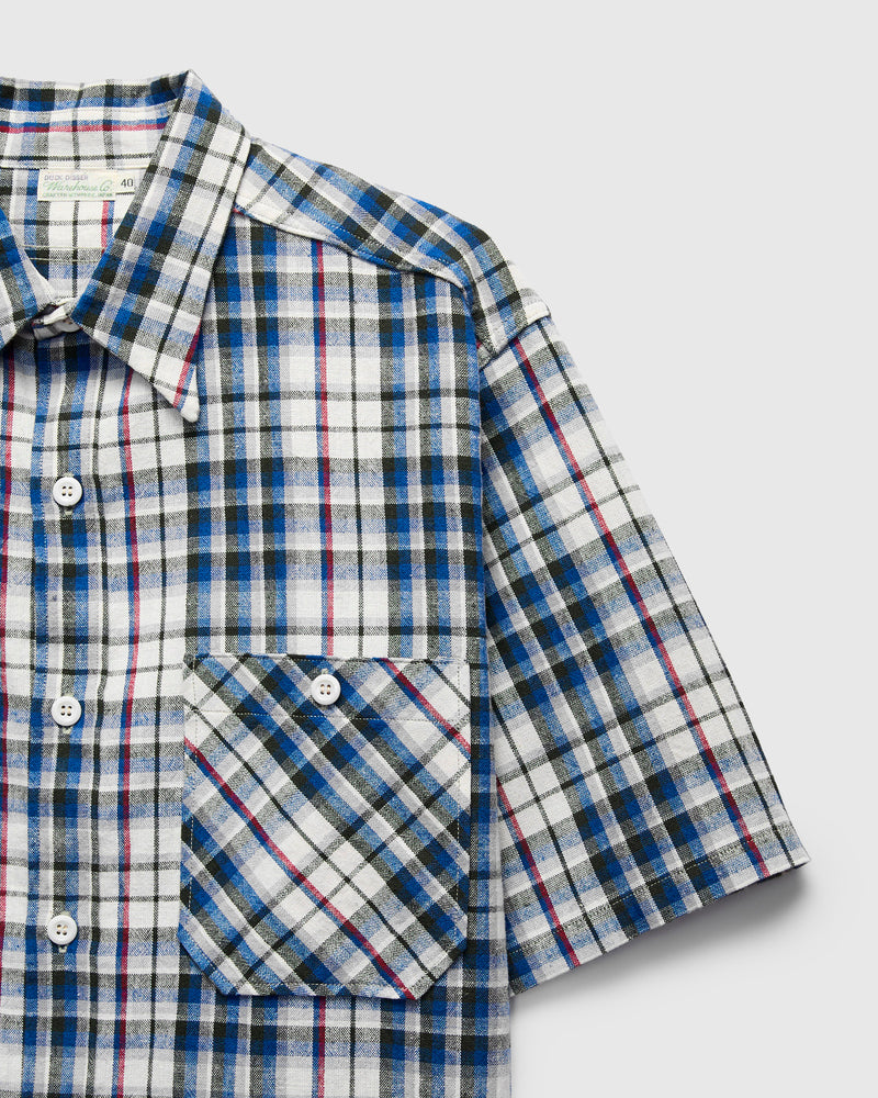 3056 Short Sleeve Check Work Shirt in Blue