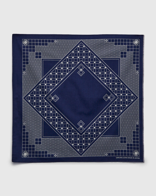 "Geometric" Selvedge Bandana in Indigo