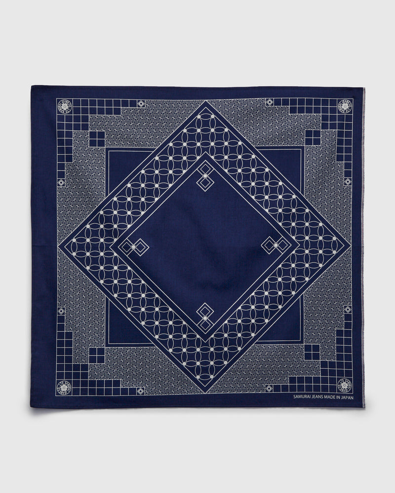 "Geometric" Selvedge Bandana in Indigo