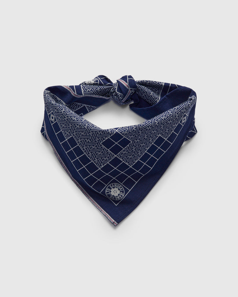 "Geometric" Selvedge Bandana in Indigo