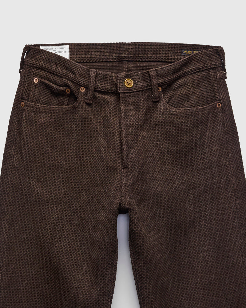 1914W "Amami Mud-Dyed" 17oz Dark Brown Sashiko Jeans - Regular Straight Fit