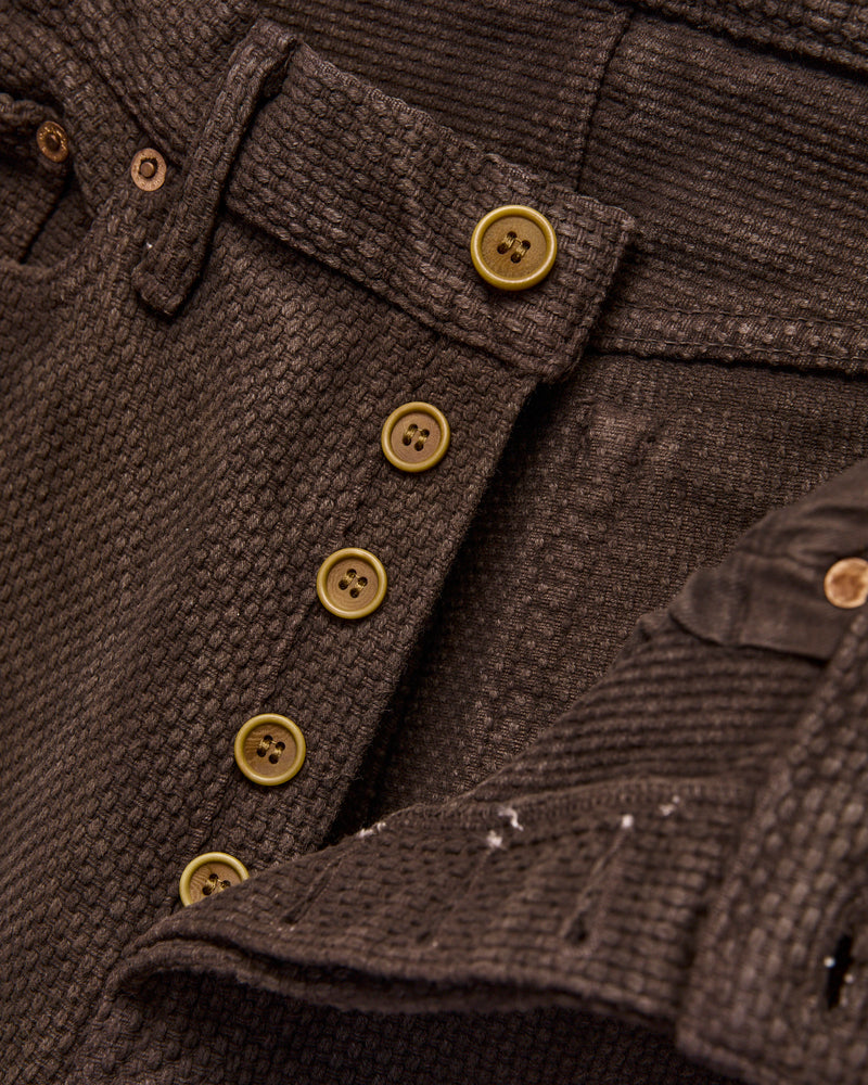 1914W "Amami Mud-Dyed" 17oz Dark Brown Sashiko Jeans - Regular Straight Fit