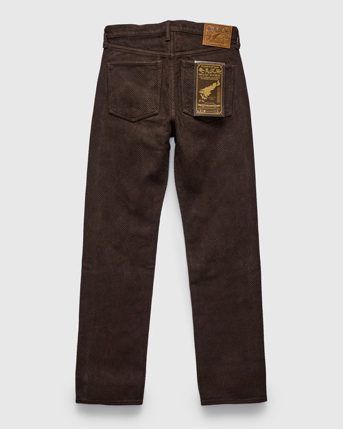 1914W "Amami Mud-Dyed" 17oz Dark Brown Sashiko Jeans - Regular Straight Fit