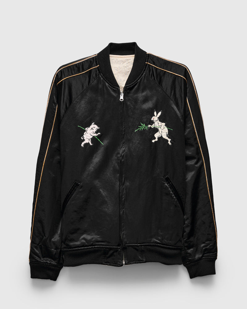 "Bird and Beast" Reversible Sukajan Souvenir Jacket in Black/Ecru