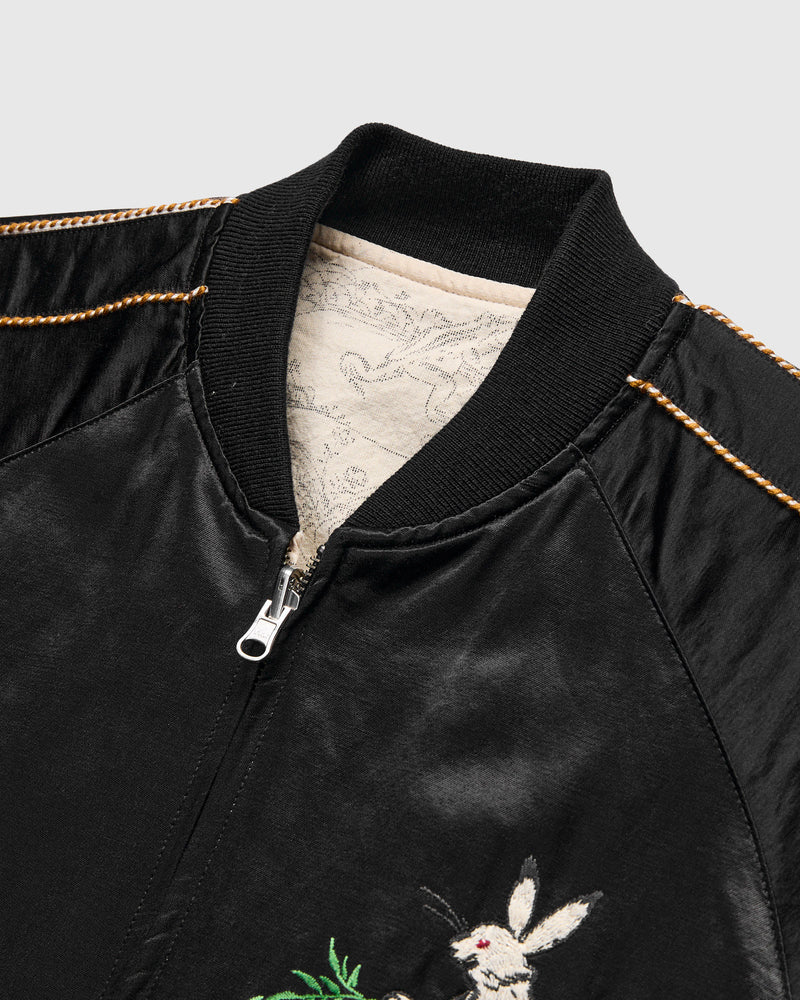 "Bird and Beast" Reversible Sukajan Souvenir Jacket in Black/Ecru