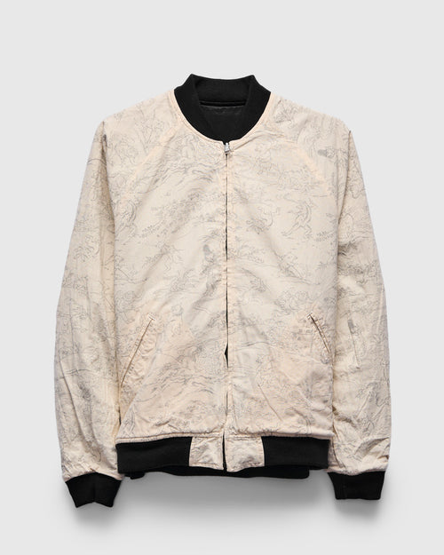 "Bird and Beast" Reversible Sukajan Souvenir Jacket in Black/Ecru