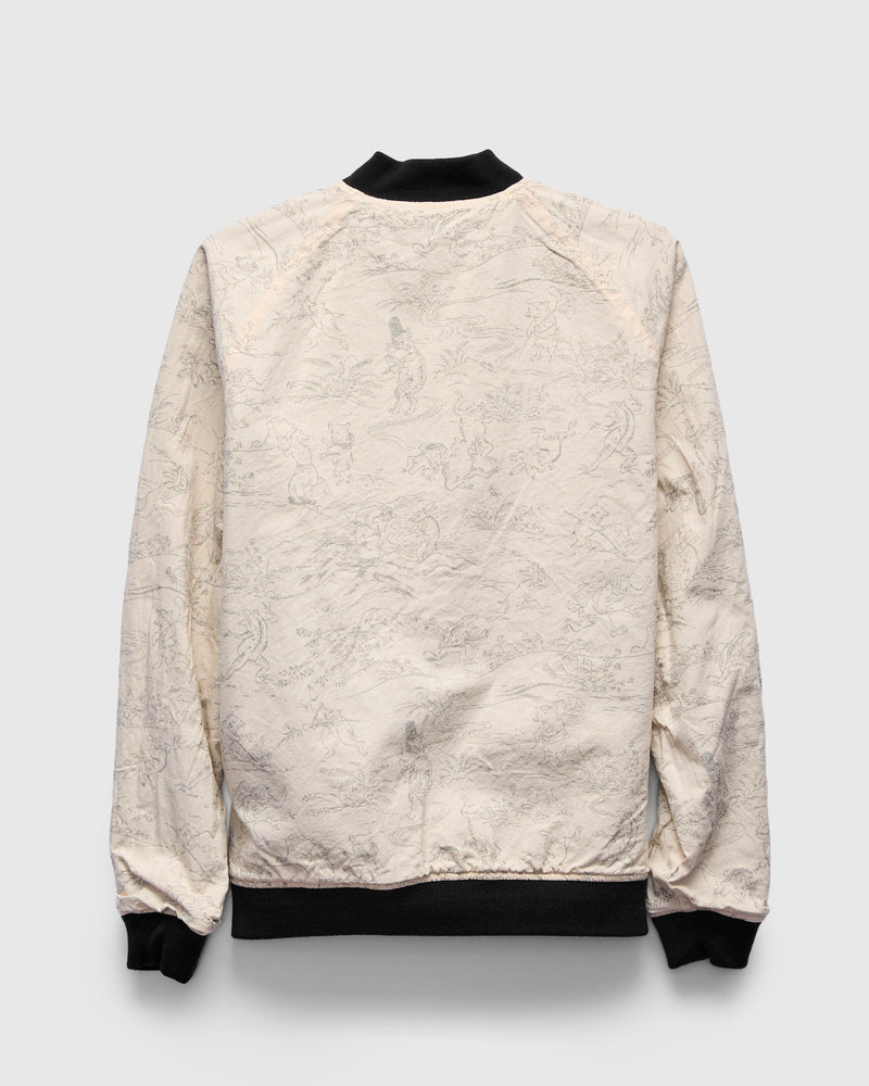 "Bird and Beast" Reversible Sukajan Souvenir Jacket in Black/Ecru