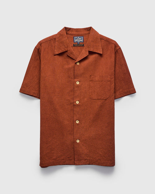 "Amami Mud-Dyed" Cotton-Linen Shirt in Brown
