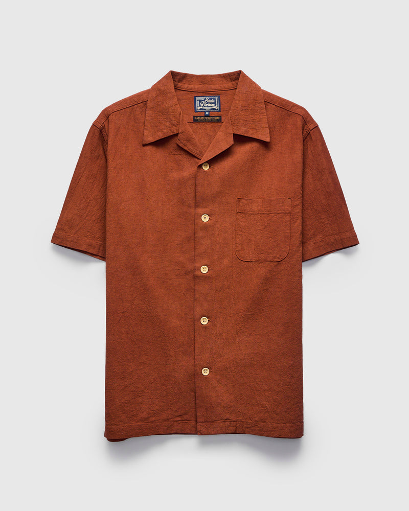 "Amami Mud-Dyed" Cotton-Linen Shirt in Brown