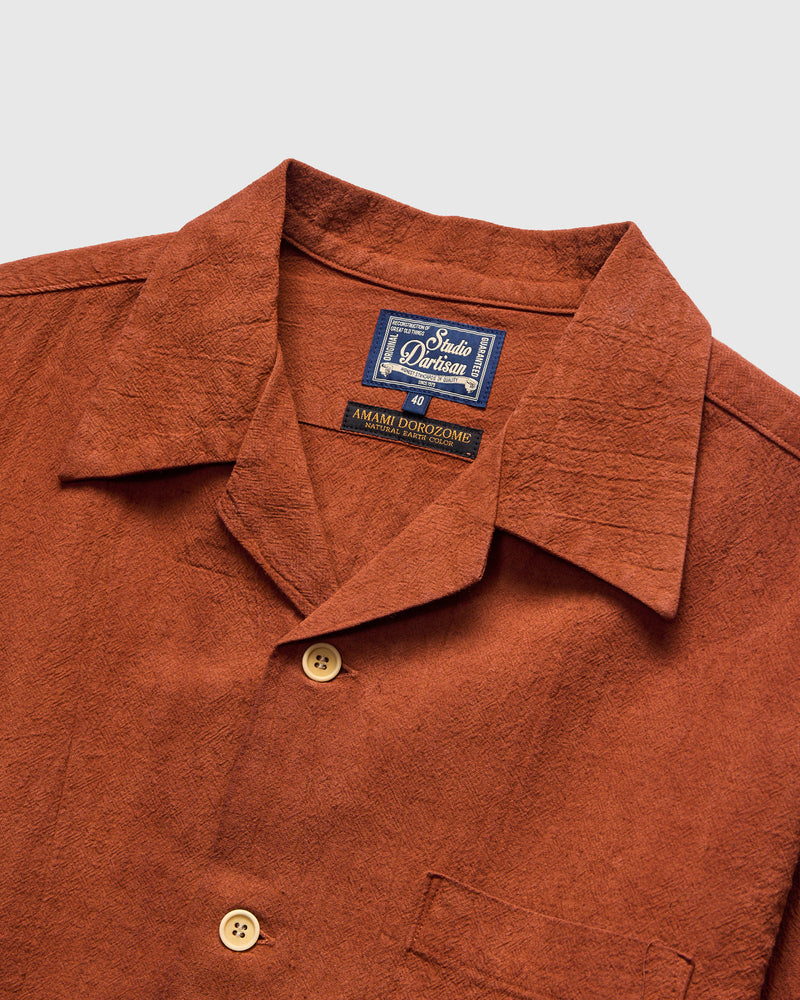 "Amami Mud-Dyed" Cotton-Linen Shirt in Brown