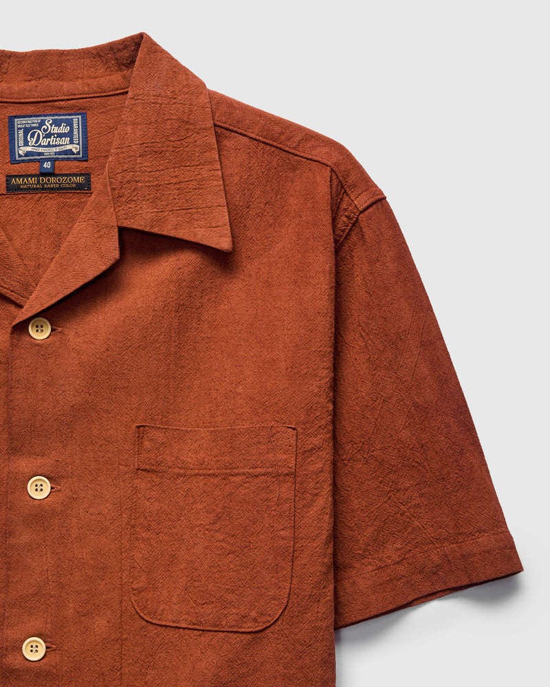 "Amami Mud-Dyed" Cotton-Linen Shirt in Brown