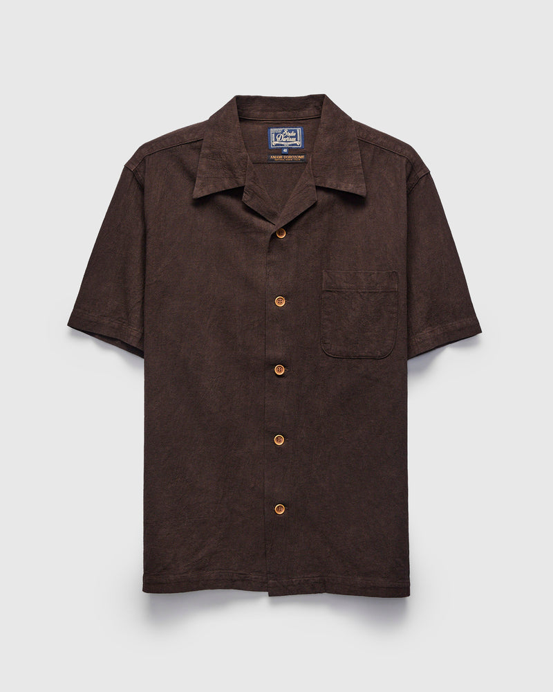 "Amami Mud-Dyed" Cotton-Linen Shirt in Dark Brown