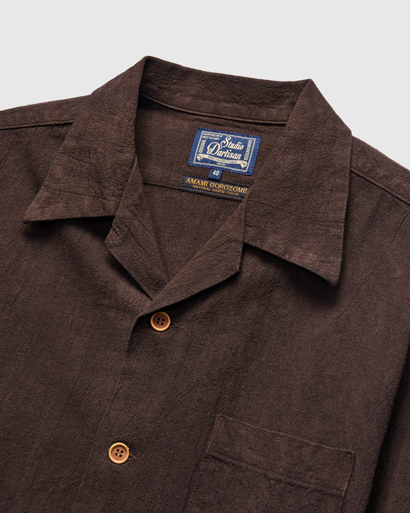 "Amami Mud-Dyed" Cotton-Linen Shirt in Dark Brown