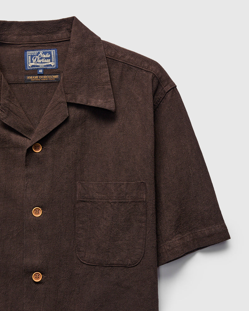 "Amami Mud-Dyed" Cotton-Linen Shirt in Dark Brown