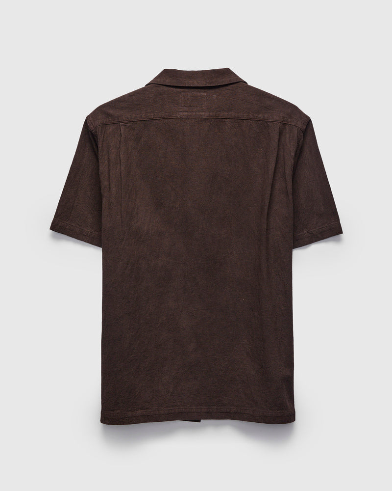 "Amami Mud-Dyed" Cotton-Linen Shirt in Dark Brown