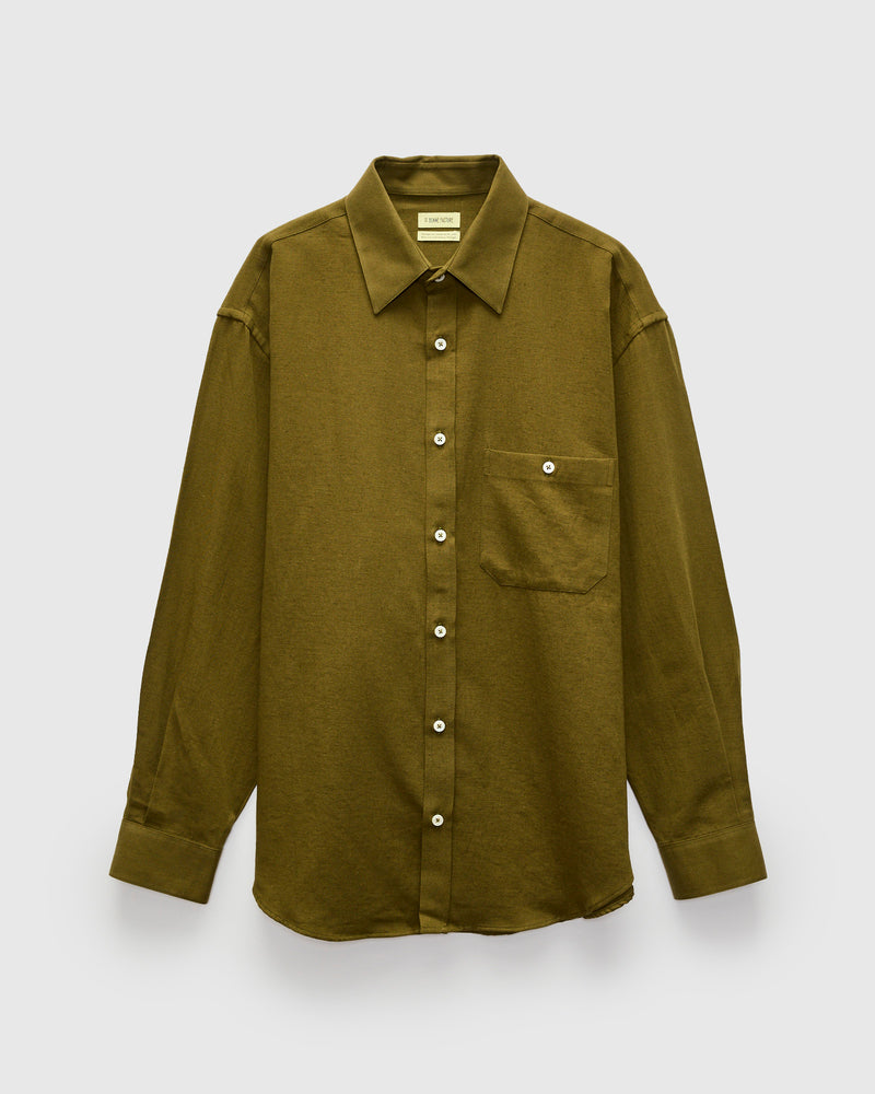 Architect Shirt in Dark Olive Cotton Hemp Gabardine