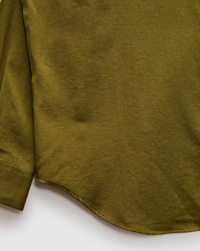 Architect Shirt in Dark Olive Cotton Hemp Gabardine