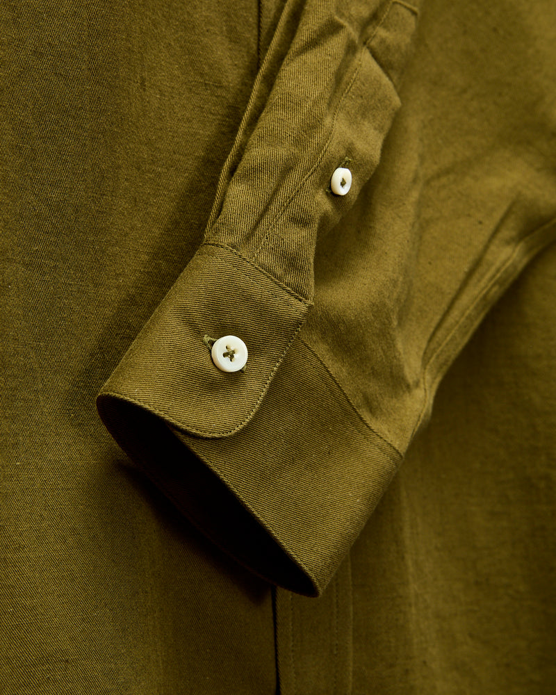 Architect Shirt in Dark Olive Cotton Hemp Gabardine