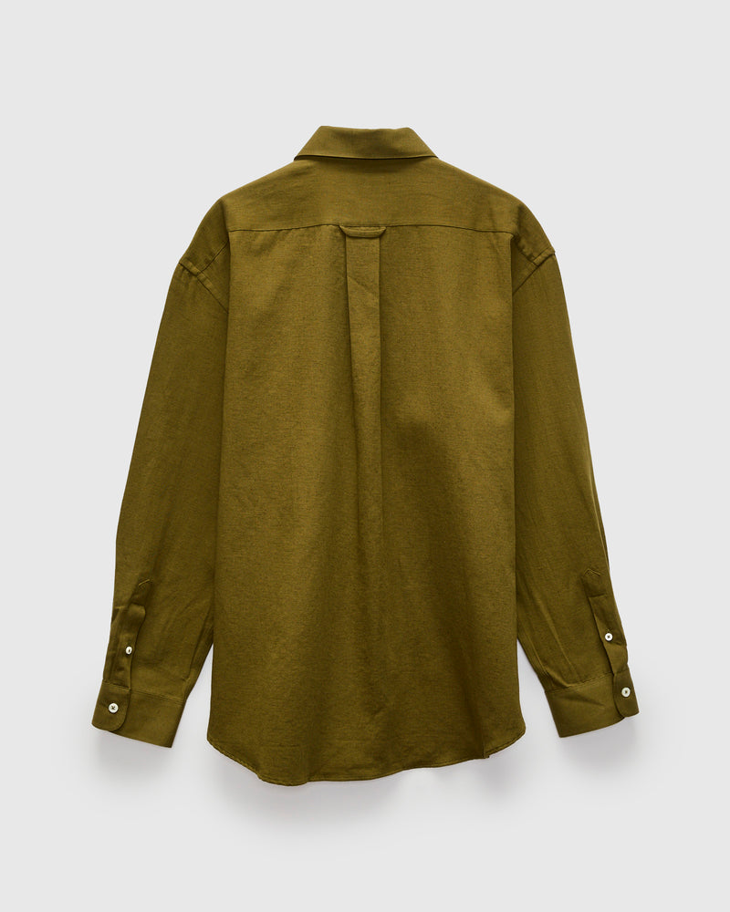 Architect Shirt in Dark Olive Cotton Hemp Gabardine