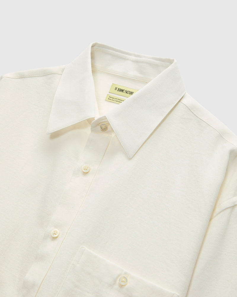 Architect Shirt in White Cotton Hemp Gabardine