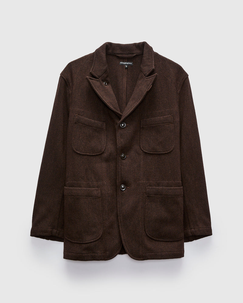 Bedford Jacket in Dark Brown Wool Poly Heavy Tweed