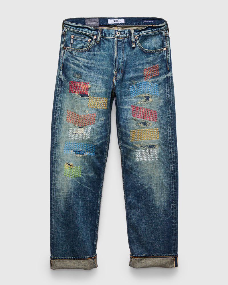 MG129 Sashiko Repair Selvedge Denim - Classic Straight Fit
