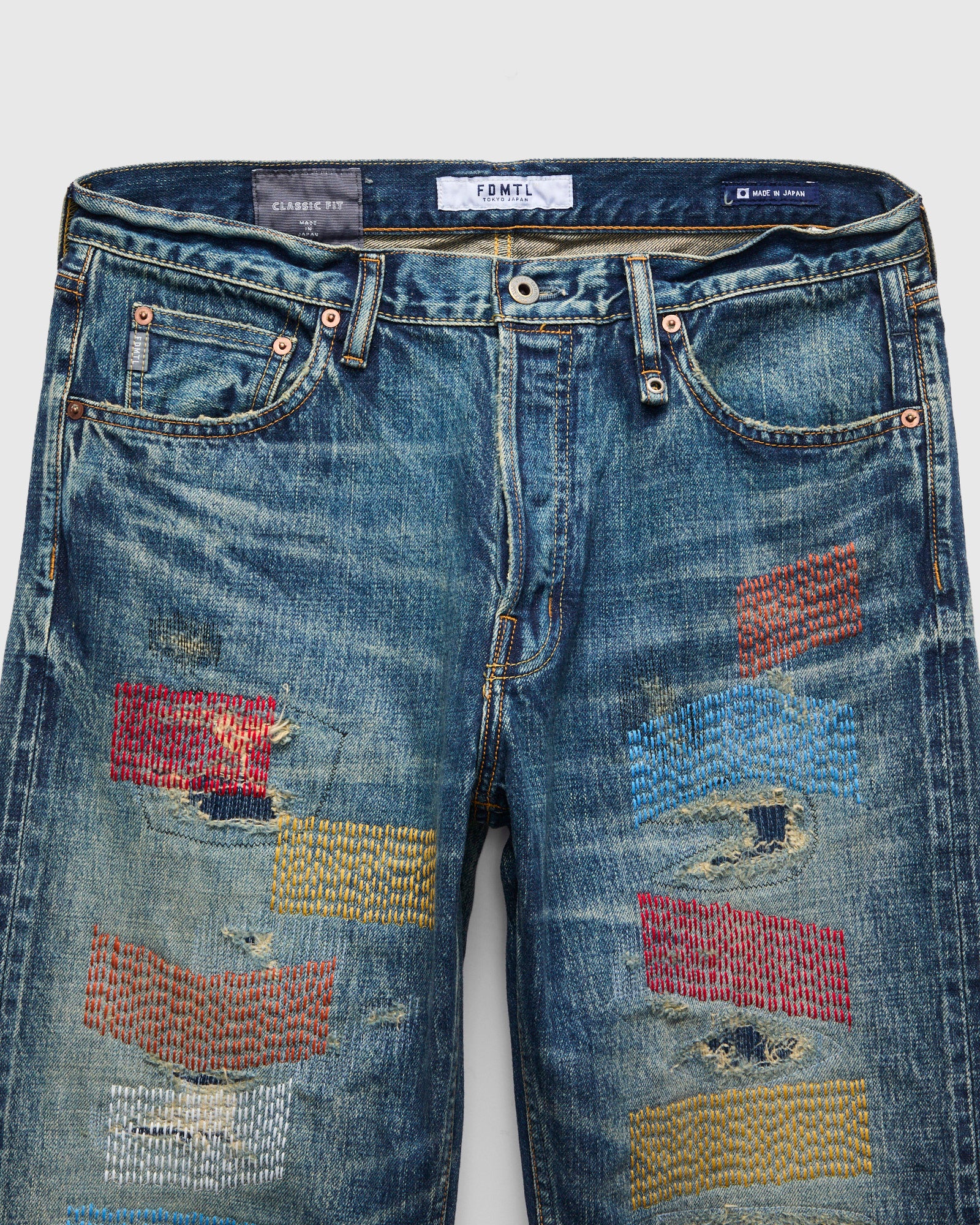MG129 Sashiko Repair Selvedge Denim - Classic Straight Fit – Blue