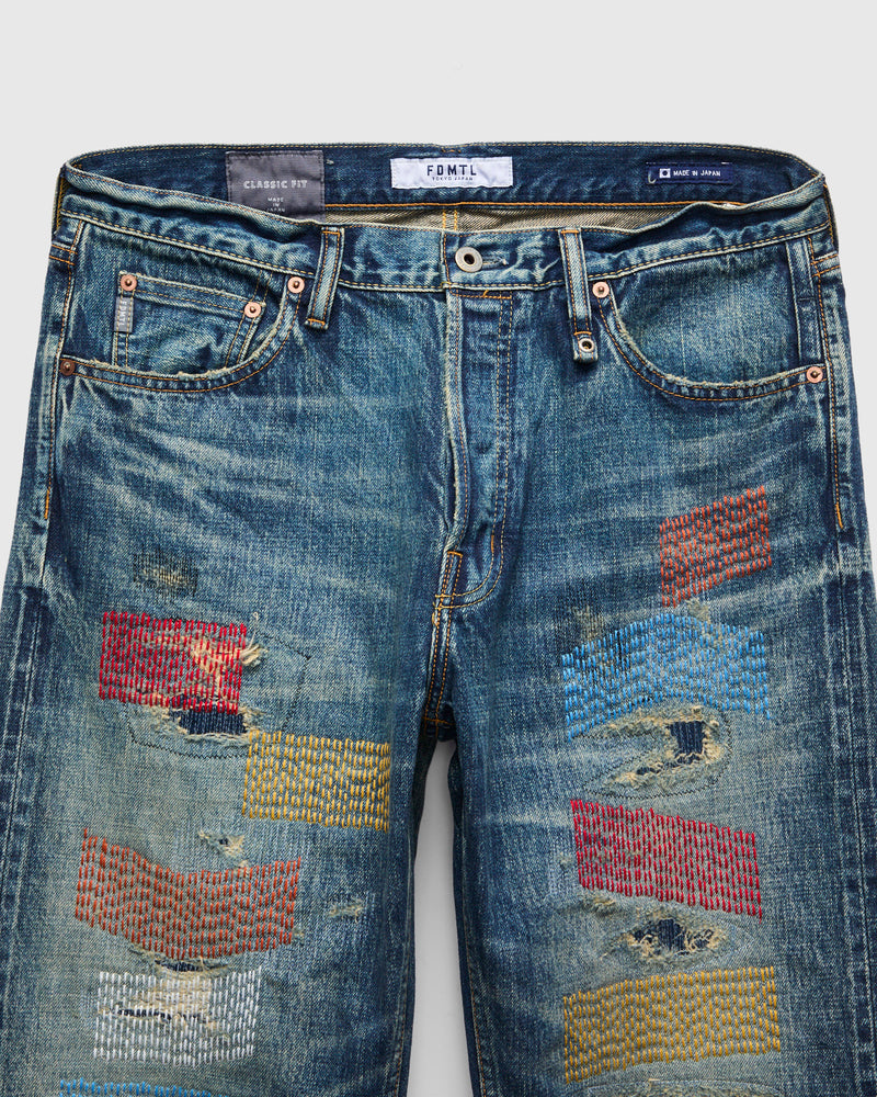MG129 Sashiko Repair Selvedge Denim - Classic Straight Fit