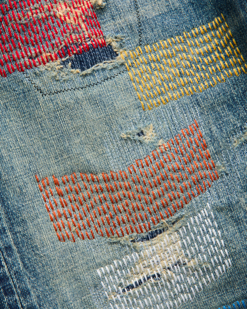 MG129 Sashiko Repair Selvedge Denim - Classic Straight Fit