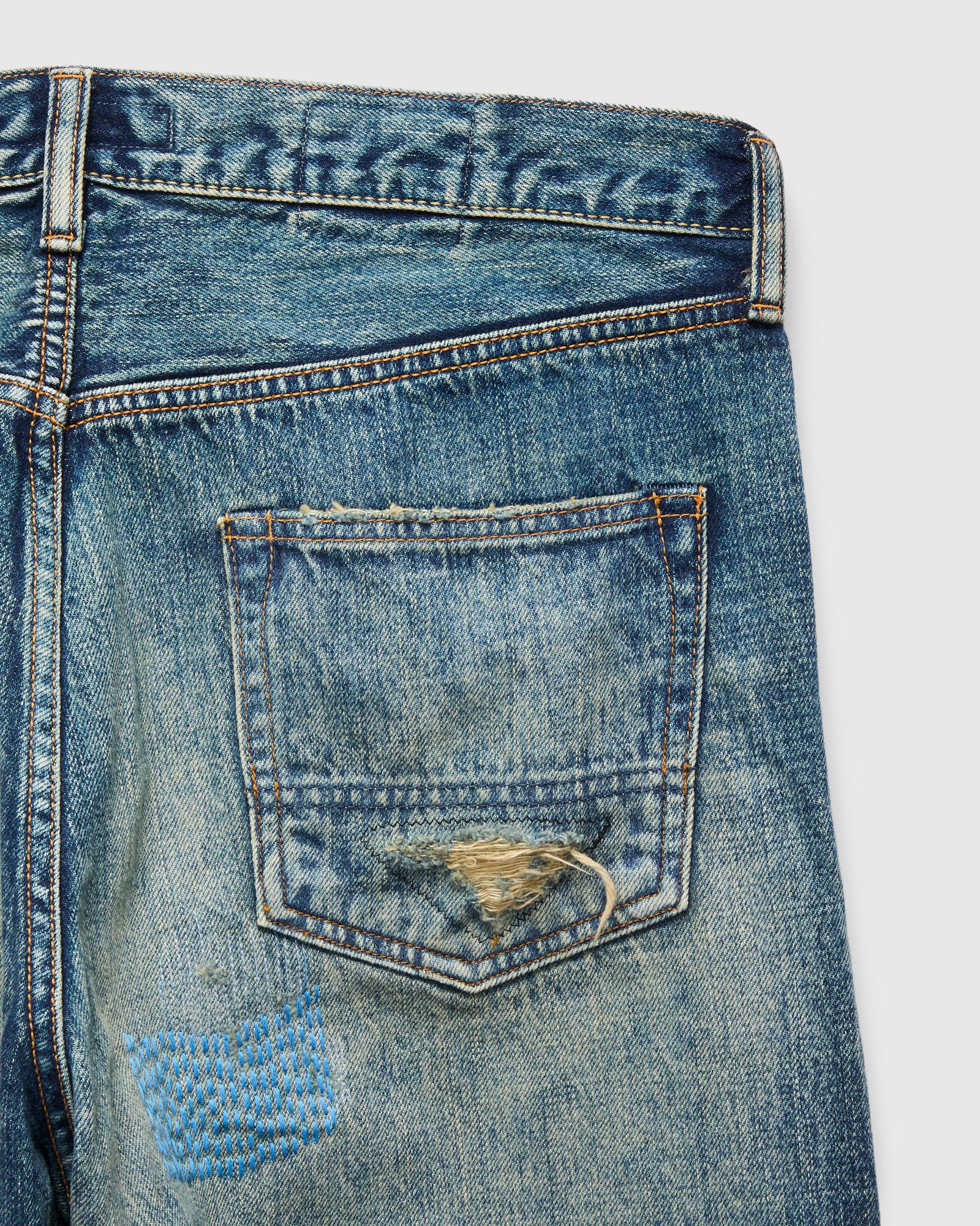 パンツ DENIME / 90's 376 repair selvedge denim MG129 Sashiko Repair Selvedge Denim - Classic Straight Fit – Blue