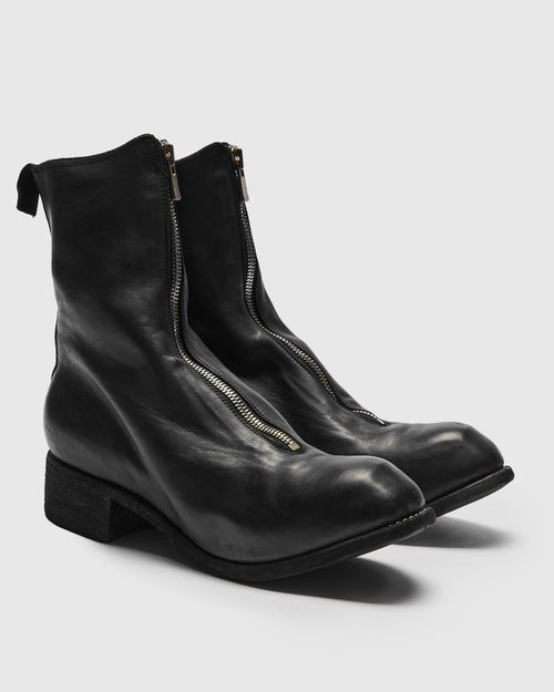 PL2 Mid Front Zip Boot in Black Full Grain Horse Leather