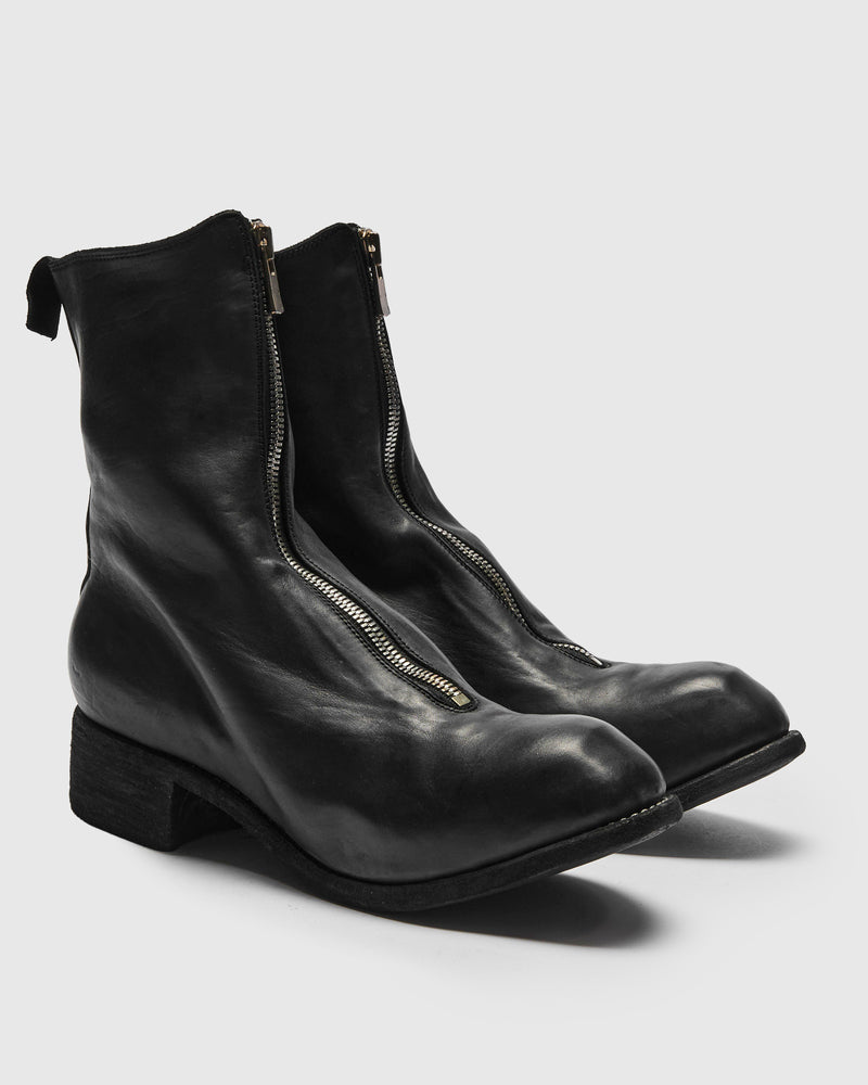 PL2 Mid Front Zip Boot in Black Full Grain Horse Leather