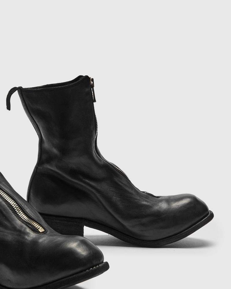 PL2 Mid Front Zip Boot in Black Full Grain Horse Leather