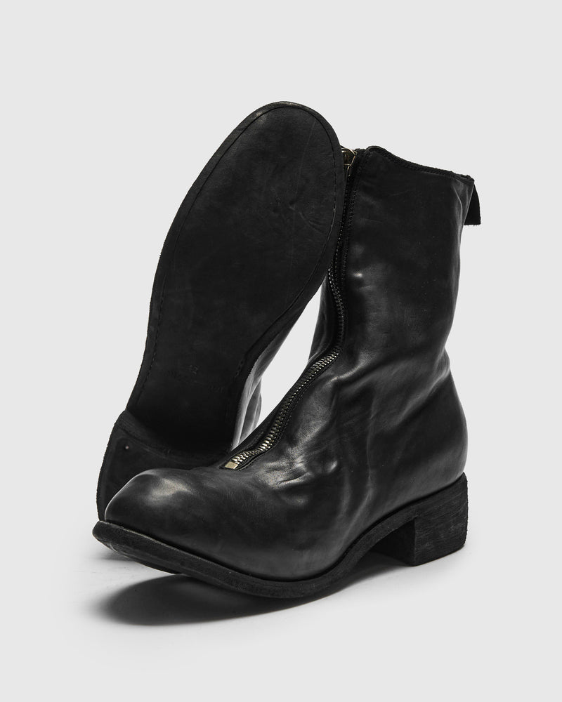 PL2 Mid Front Zip Boot in Black Full Grain Horse Leather