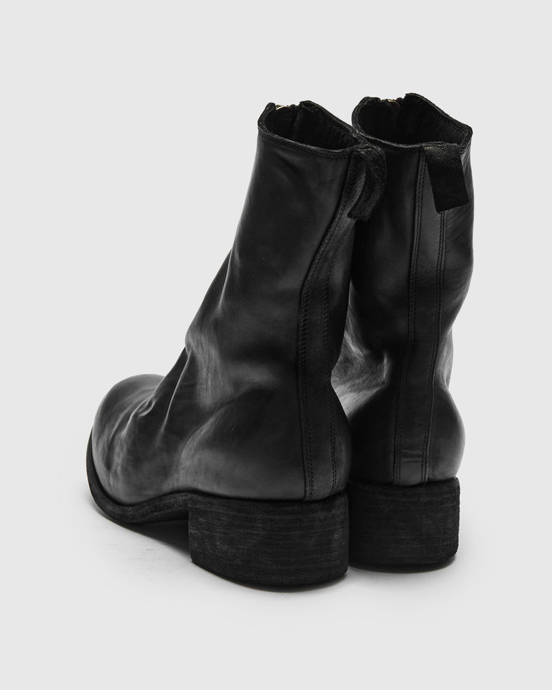 PL2 Mid Front Zip Boot in Black Full Grain Horse Leather
