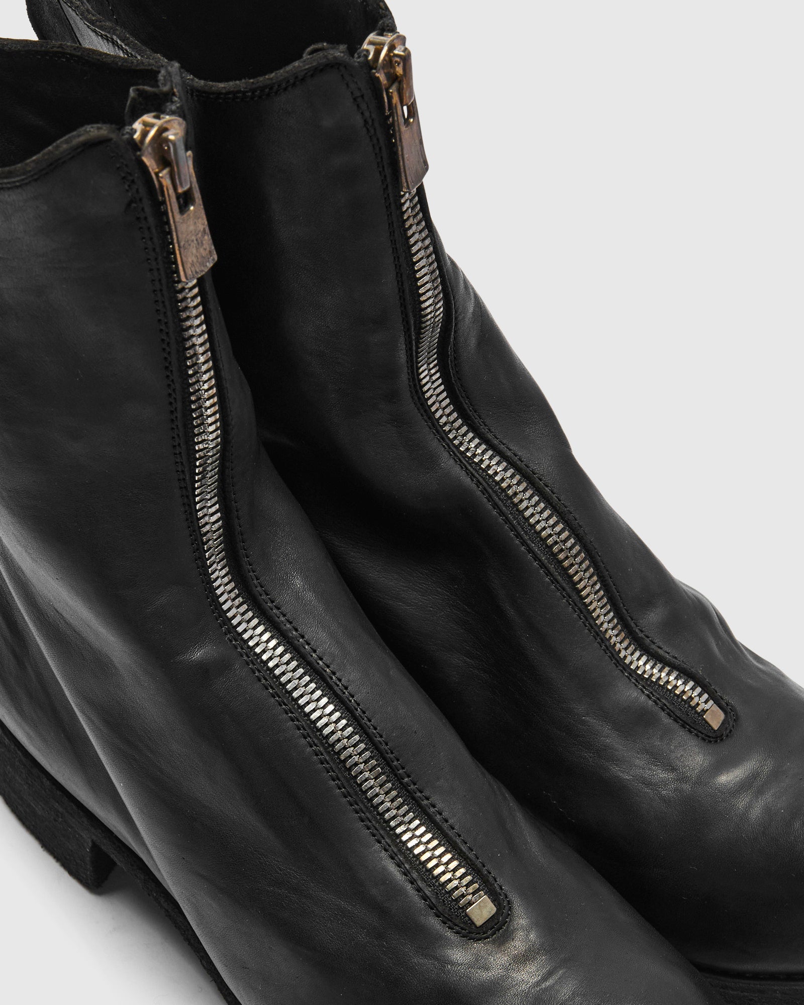 PL2 Mid Front Zip Boot in Black Full Grain Horse Leather – Blue