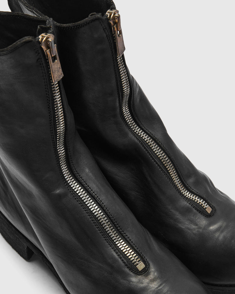 PL2 Mid Front Zip Boot in Black Full Grain Horse Leather