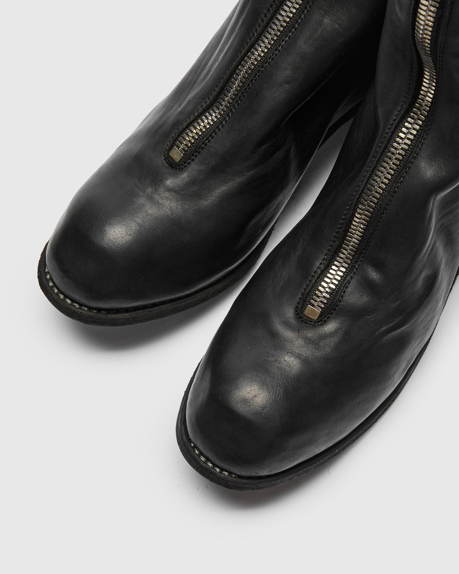 PL2 Mid Front Zip Boot in Black Full Grain Horse Leather – Blue