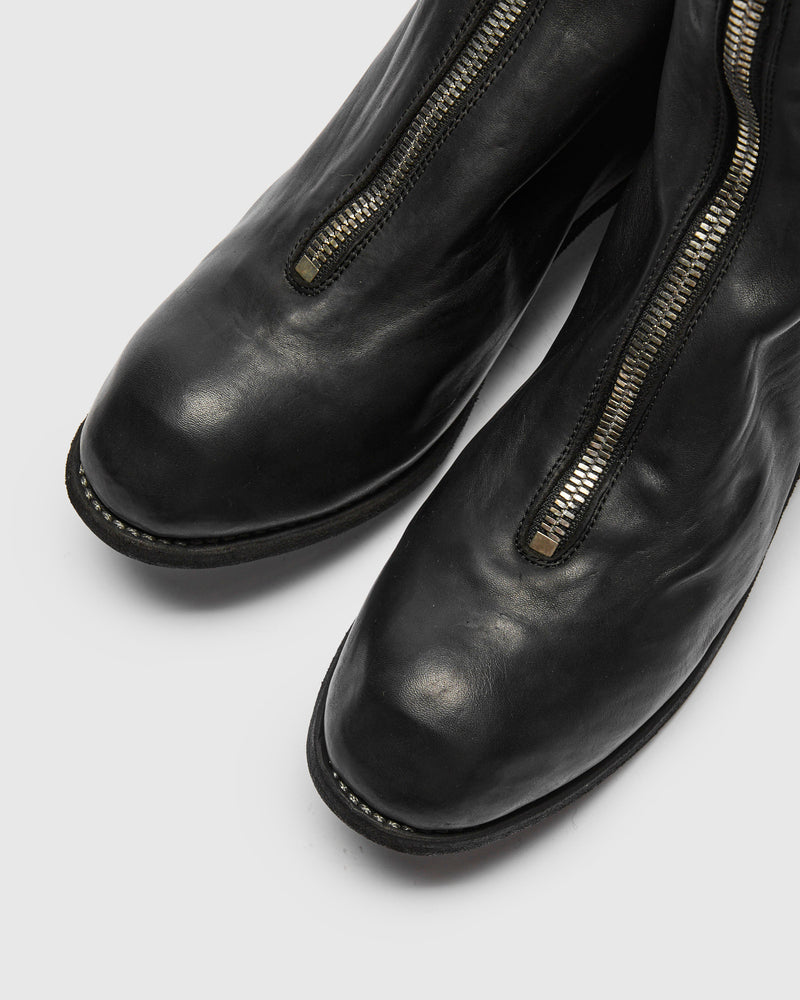 PL2 Mid Front Zip Boot in Black Full Grain Horse Leather