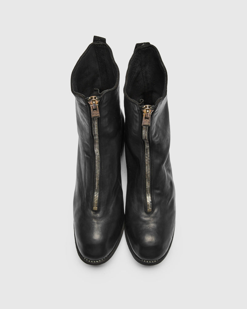 PL2 Mid Front Zip Boot in Black Full Grain Horse Leather
