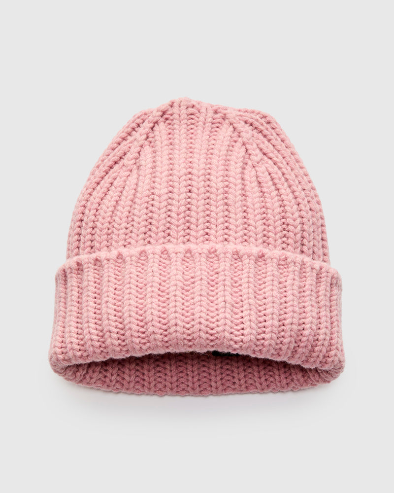 "Brain Freezer" Wool Beanie in Soft Pink