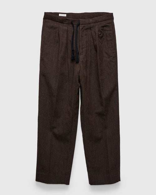 Wool Herringbone Easy Trousers in Top Brown