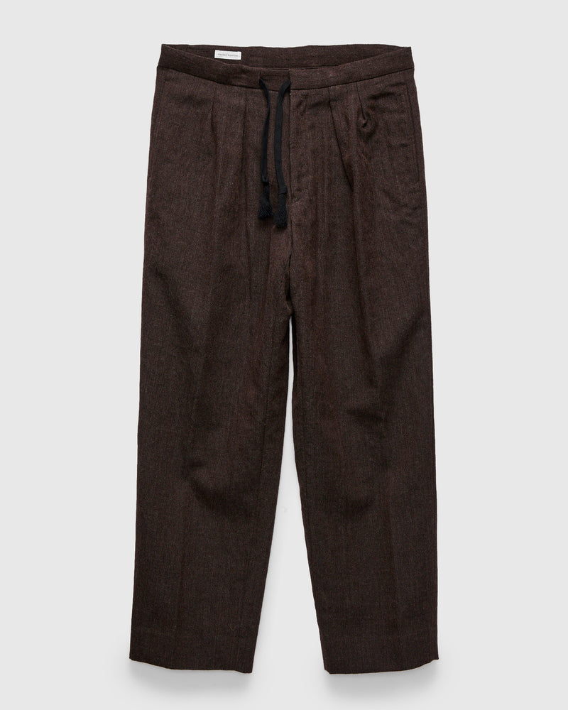 Wool Herringbone Easy Trousers in Top Brown