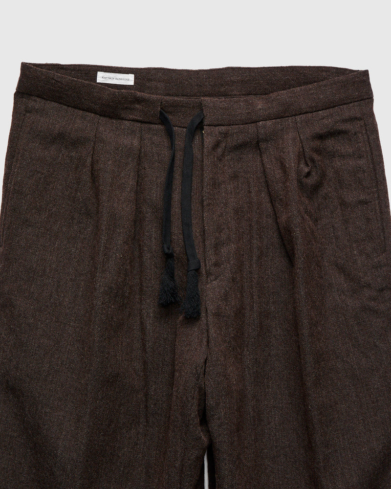 Wool Herringbone Easy Trousers in Top Brown